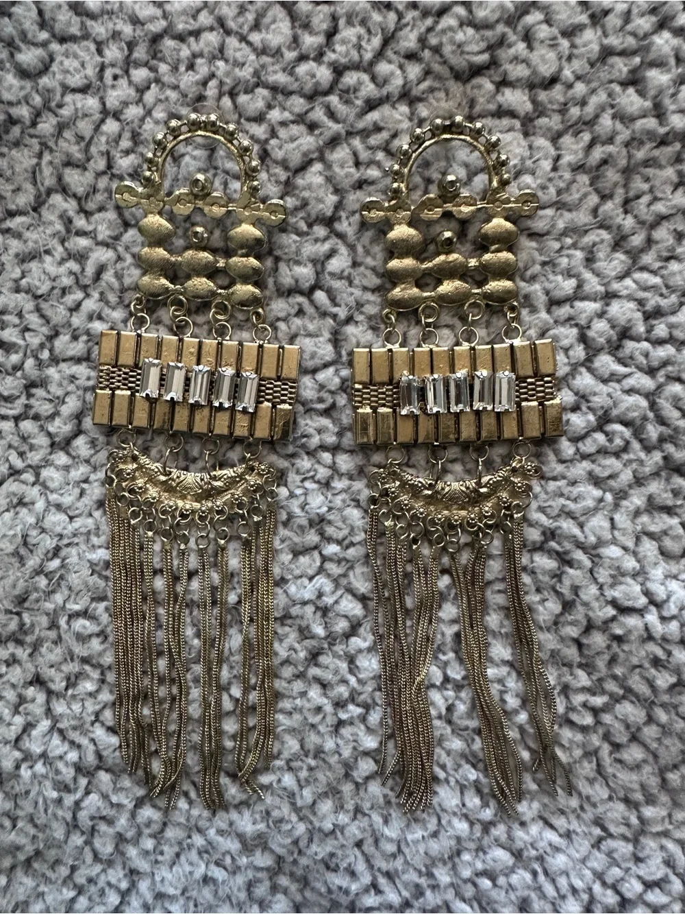 Gold-Tone Fringe Statement Earrings - Gold - Picture 1 of 5
